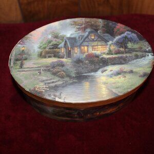 Thomas Kinkade Card Board Oval Box -Stillwater Cottage - 2005